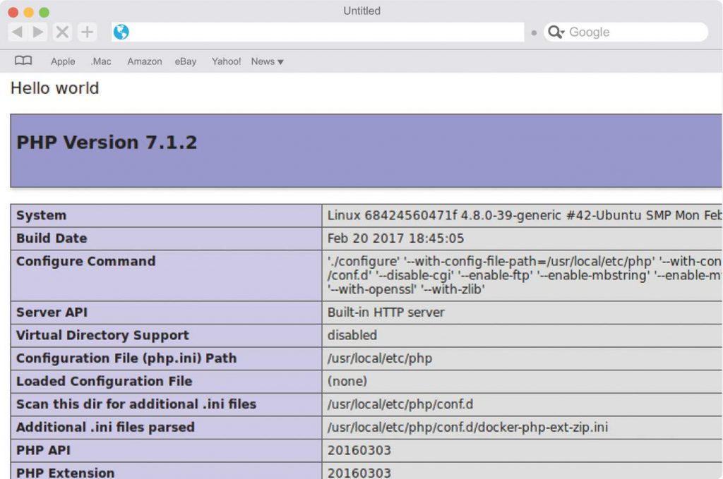 Symfony + Docker + phpinfo